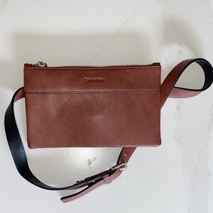 Calvin Klein Chestnut Leather Crossbody Bag Fanny travel belt bag